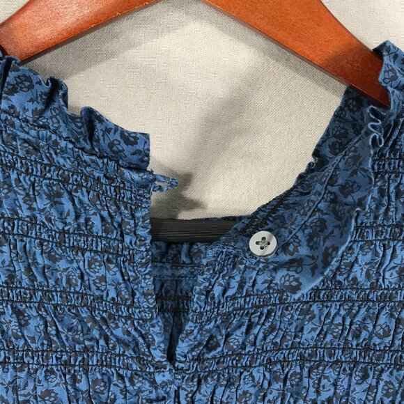 GAP Dress Women's XL Blue Floral Pullover Mini Smocked Ruffle Sleeve Pockets - Picture 8 of 16